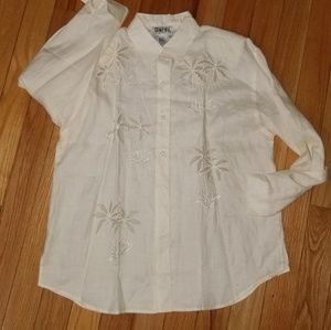 Linen Gardy Blouse palm trees Inlaid embroidery